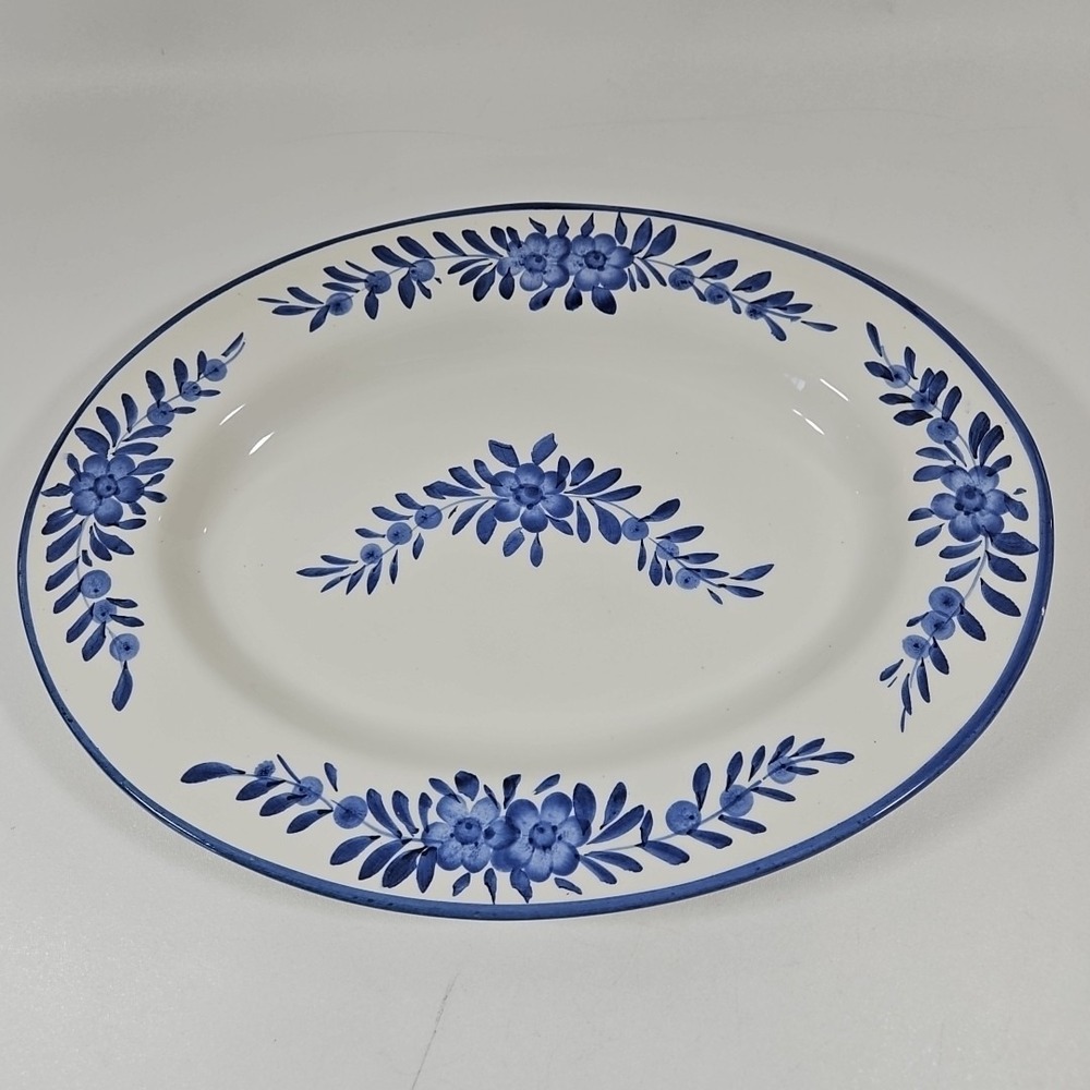 Starbucks Barista Hand Painted Oval Serving Dish Plate Platter‎  2004 Cream Blue